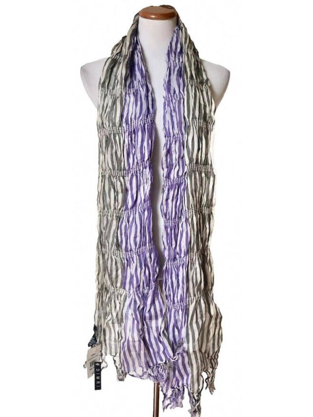 NWT DIMRI Gray White Purple Striped Silk Blend Scarf Shawl Wrap 35" x 76"
